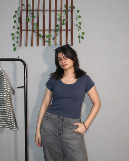 Blue round neck